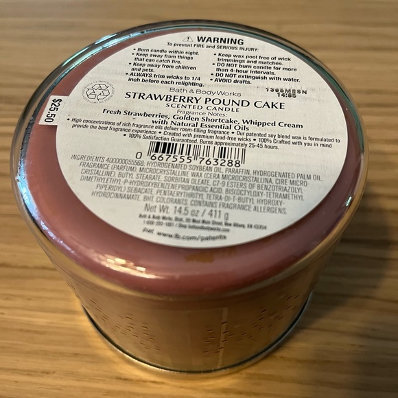 Bath & Body Works 3 Wick Candle. Strawberry Poundcake. - Picture 2 of 3